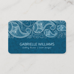 White Vintage Paisley Blue-Green background Business Card
