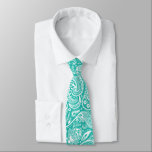 White vintage paisley on mint-green background tie<br><div class="desc">The white vintage floral paisley pattern over mint-green background color you can change.</div>