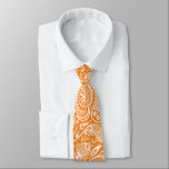 White vintage paisley on orange background tie<br><div class="desc">The white vintage floral paisley pattern over an orange background color you can change.</div>
