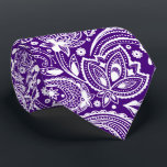 White vintage paisley on purple background tie<br><div class="desc">White vintage floral paisley pattern over a purple background colour you can change.</div>
