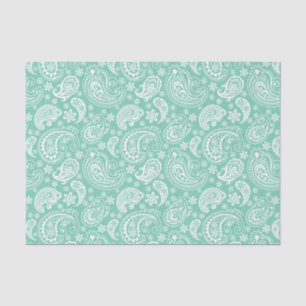 White Vintage Paisley Over Mint-Green Background Tissue Paper
