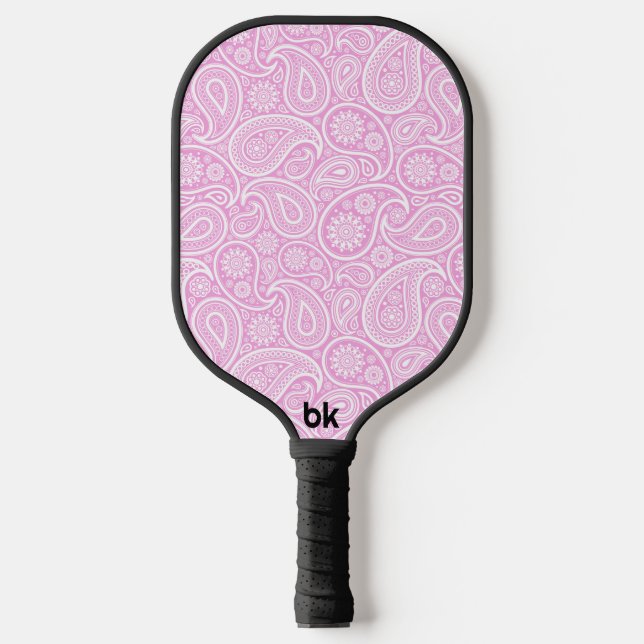 White Vintage Paisley Pattern Light Pink Pickleball Paddle (Front)