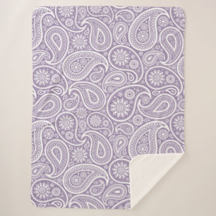 White Vintage Paisley Pattern Muted Purple Sherpa Blanket