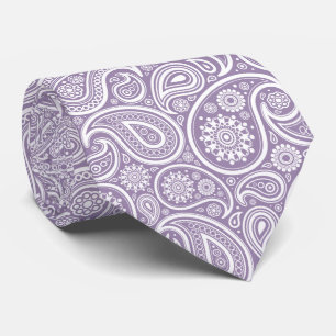 White Vintage Paisley Pattern Muted Purple Tie
