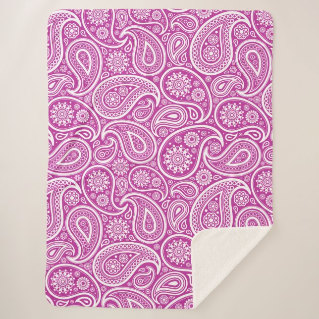 White Vintage Paisley Pattern On Pink Sherpa Blanket (Front)