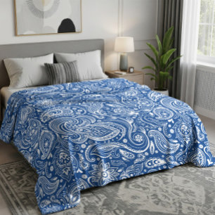 White Vintage Paisley Pattern On Sage Green Fleece Blanket