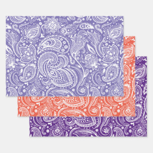 White vintage paisley patterns 3 color background wrapping paper sheet