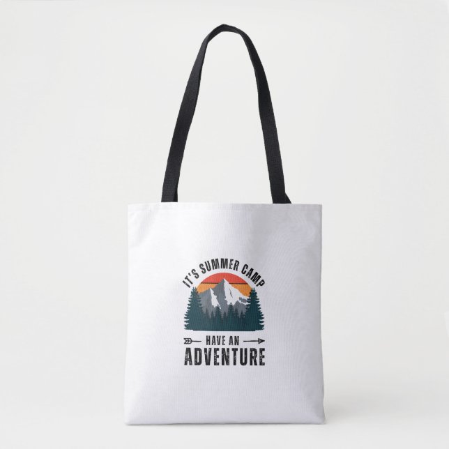 White Vintage Retro Mountain Adventure Shoulder Tote Bag (Front)