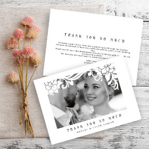White Vintage Retro Ornament Frame Photo Wedding Thank You Card