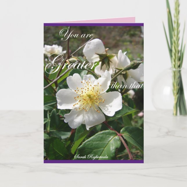 White Vintage Rose Greater Than That flowers Card (Front)