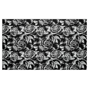 White Vintage Roses Pattern Custom Black Backgroun Fabric