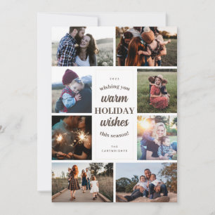 White Vintage Style Eight Photo Warm Wishes Holiday Card