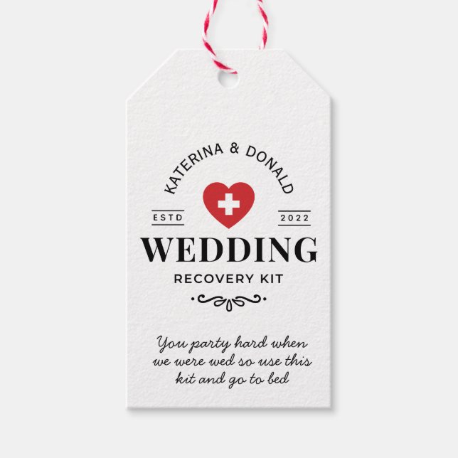 White Vintage Wedding Recovery Kit Tag (Front)