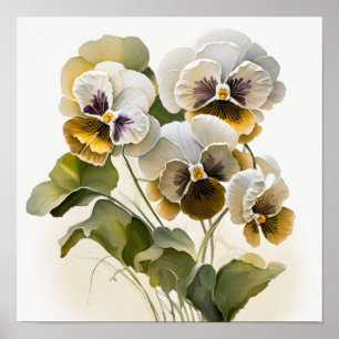 White Violas Flower Art Print Poster