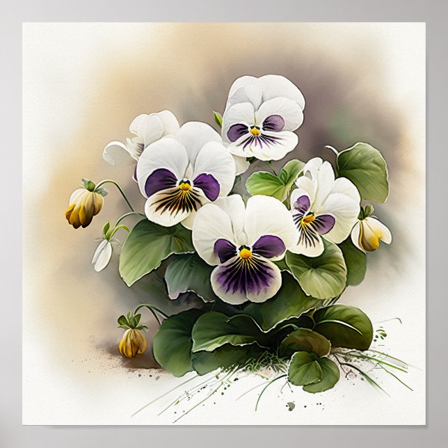 White Violas Flower Art Print Poster (Front)
