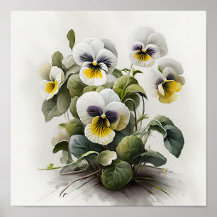 White Violas Flower Art Print Poster