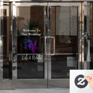 White & Violet Floral Wedding Welcome Window Cling