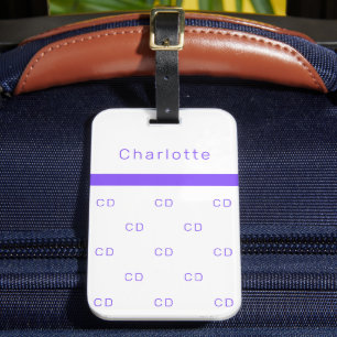 White violet monogram initials pattern name  luggage tag