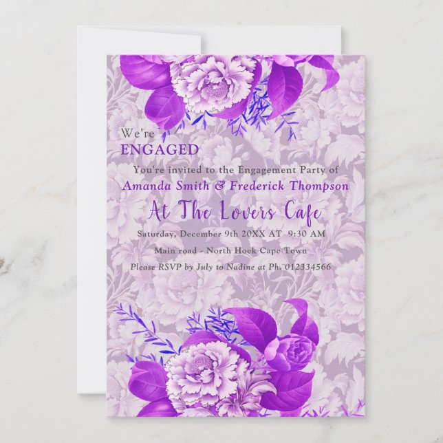 White / violet Rose Flowers design  Invitation (Front)