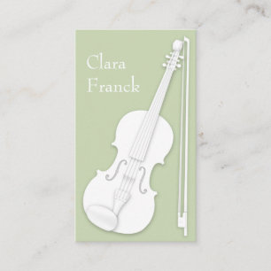 White Violin & Bow Elegant Green String Player Business Card