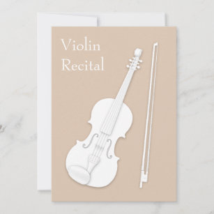 White Violin & Bow Music Recital Concert Beige Invitation