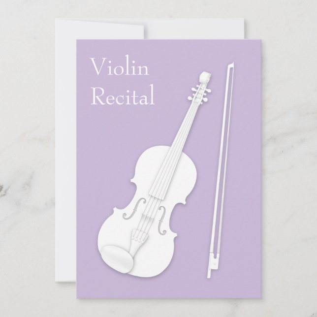 White Violin & Bow Music Recital Concert Lavender Invitation (Front)