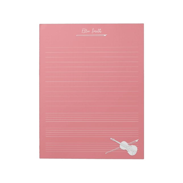 White Violin & Bow Personalised Music Class Rose Notepad (Rotated)