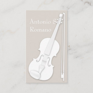 White Violin & Bow Simply Elegant String Player Business Card