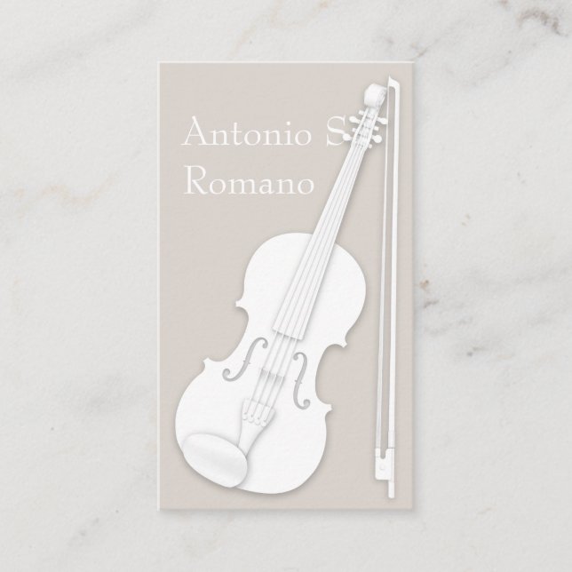 White Violin & Bow Simply Elegant String Player Business Card (Front)