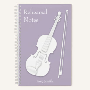 White Violin Lavender Grey Elegant Musican Custom Notebook