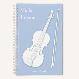 White Violin or Viola Light Blue Custom Musical Notebook