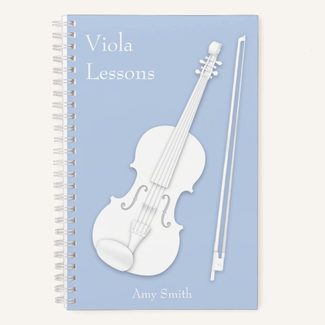 White Violin or Viola Light Blue Custom Musical Notebook (Front)