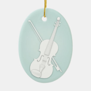White Violin or Viola with Bow Aqua Custom Music Ceramic Tree Decoration