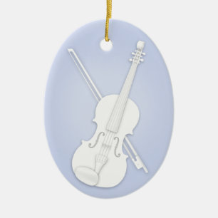 White Violin or Viola with Bow Blue Custom Music Ceramic Tree Decoration