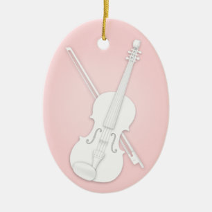White Violin or Viola with Bow Custom Pink Music Ceramic Tree Decoration