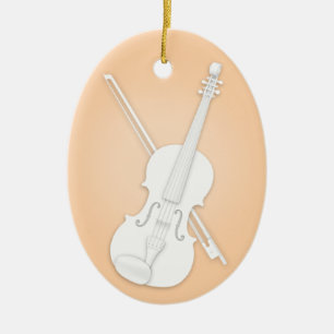 White Violin or Viola with Bow Orange Musical Ceramic Tree Decoration