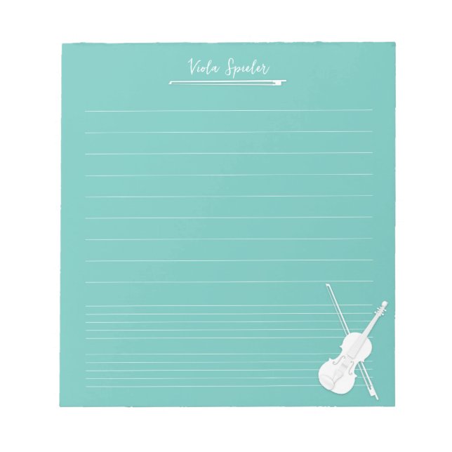 White Violin Personalised Music Lesson Aqua Notepad (Front)