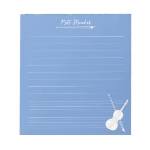 White Violin Personalised Music Lesson Dusky Blue Notepad