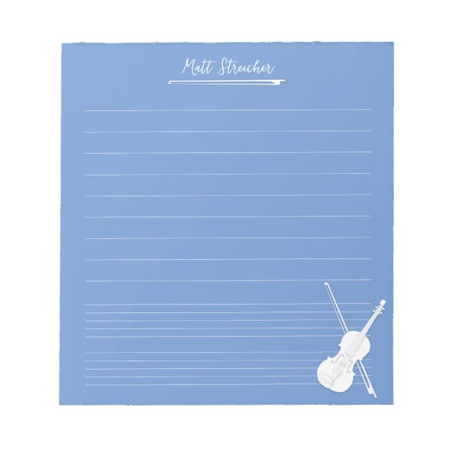 White Violin Personalised Music Lesson Dusky Blue Notepad (Front)