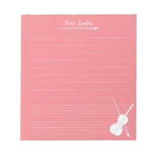 White Violin Personalised Music Lesson Rose Pink Notepad