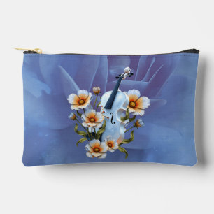 White Violin with Flowers – Elegant Music & Nature Accessory Pouch