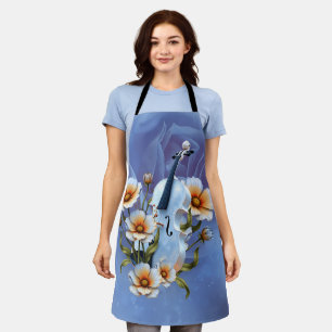 White Violin with Flowers – Elegant Music & Nature Apron
