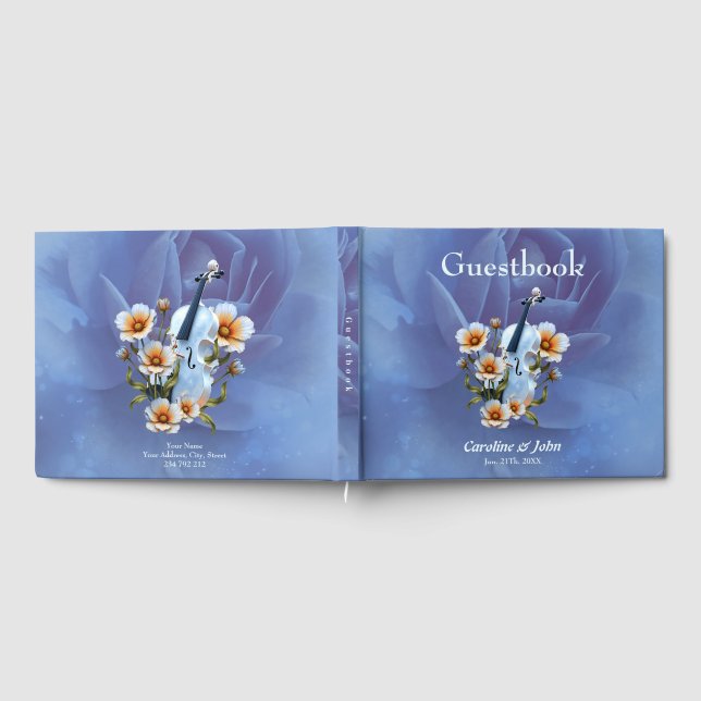 White Violin with Flowers – Elegant Music & Nature Guest Book (Full)