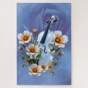 White Violin with Flowers – Elegant Music & Nature Jigsaw Puzzle