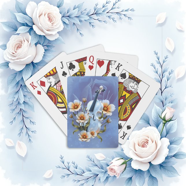 White Violin with Flowers – Elegant Music & Nature Playing Cards (Creator Uploaded)