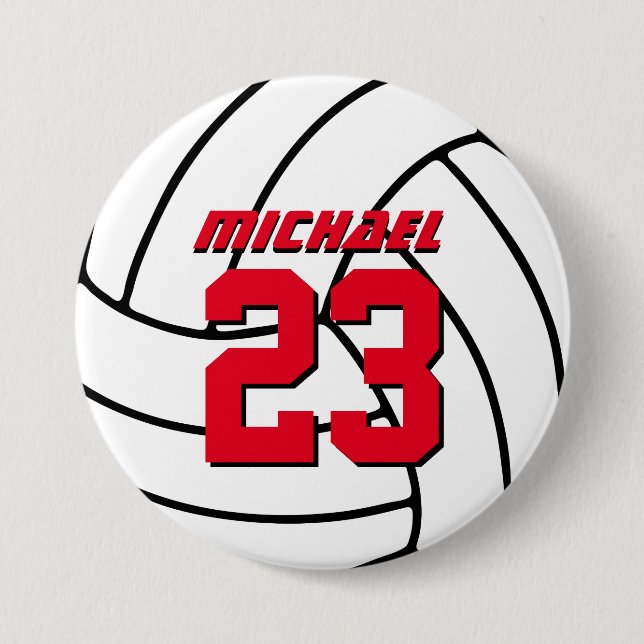 White Volleyball Sports Team Button Pin (Front)