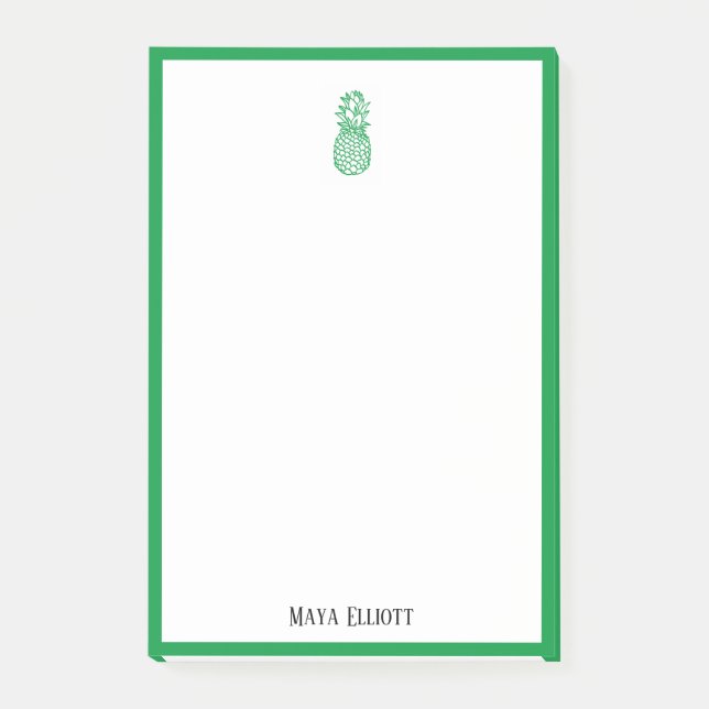 White w/ Bright Green Pineapple & Border + Name Post-it Notes (Front)