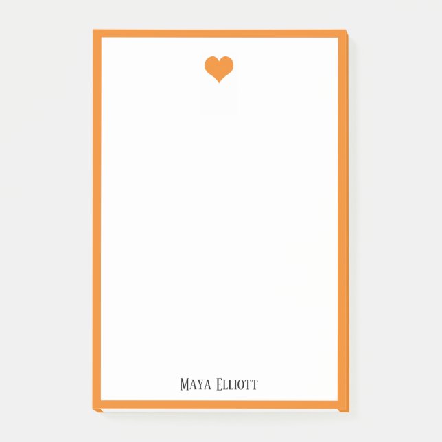 White w/ Bright Orange Heart & Border + Name Post-it Notes (Front)