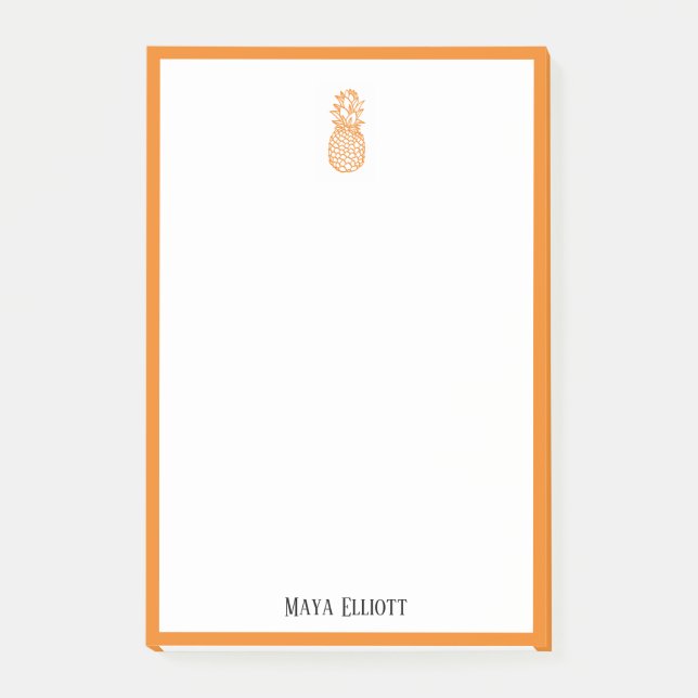 White w/ Bright Orange Pineapple & Border + Name Post-it Notes (Front)