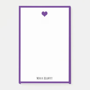 White w/ Bright Purple Heart & Border + Name Post-it Notes